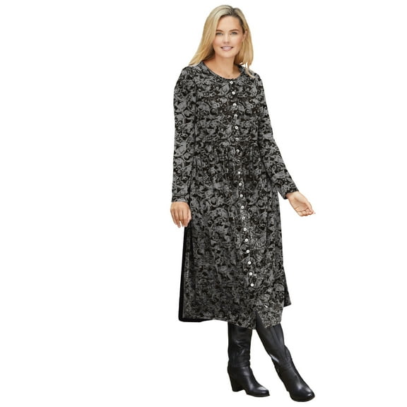 Woman Within Plus Size 21-Button Velour Dress