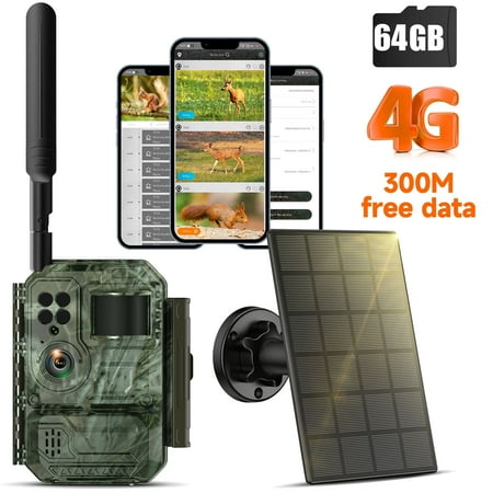 CAMPARK Cellular Trail Camera Solar Powered Game Camera Built-in 4G LTE SIM&SD Card No WiFi Required 1080P Live Video Blacklight Night Vision IP66 Waterproof Hunting Camera 0.1S Motion Activate