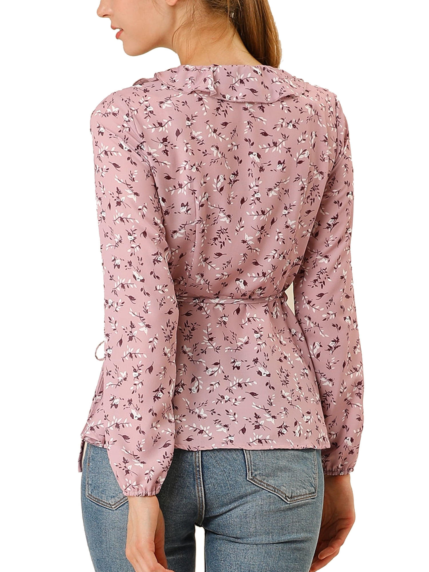 DARING DIVA Women's Wrap Top Ruffle Chiffon Peplum Blouse XS Pink