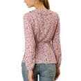 thumbnail image 4 of INSPIRE CHIC Women's Ruffle V-Neck Blouse Floral Self Tie Wrap Peplum Top XS Pink, 4 of 9