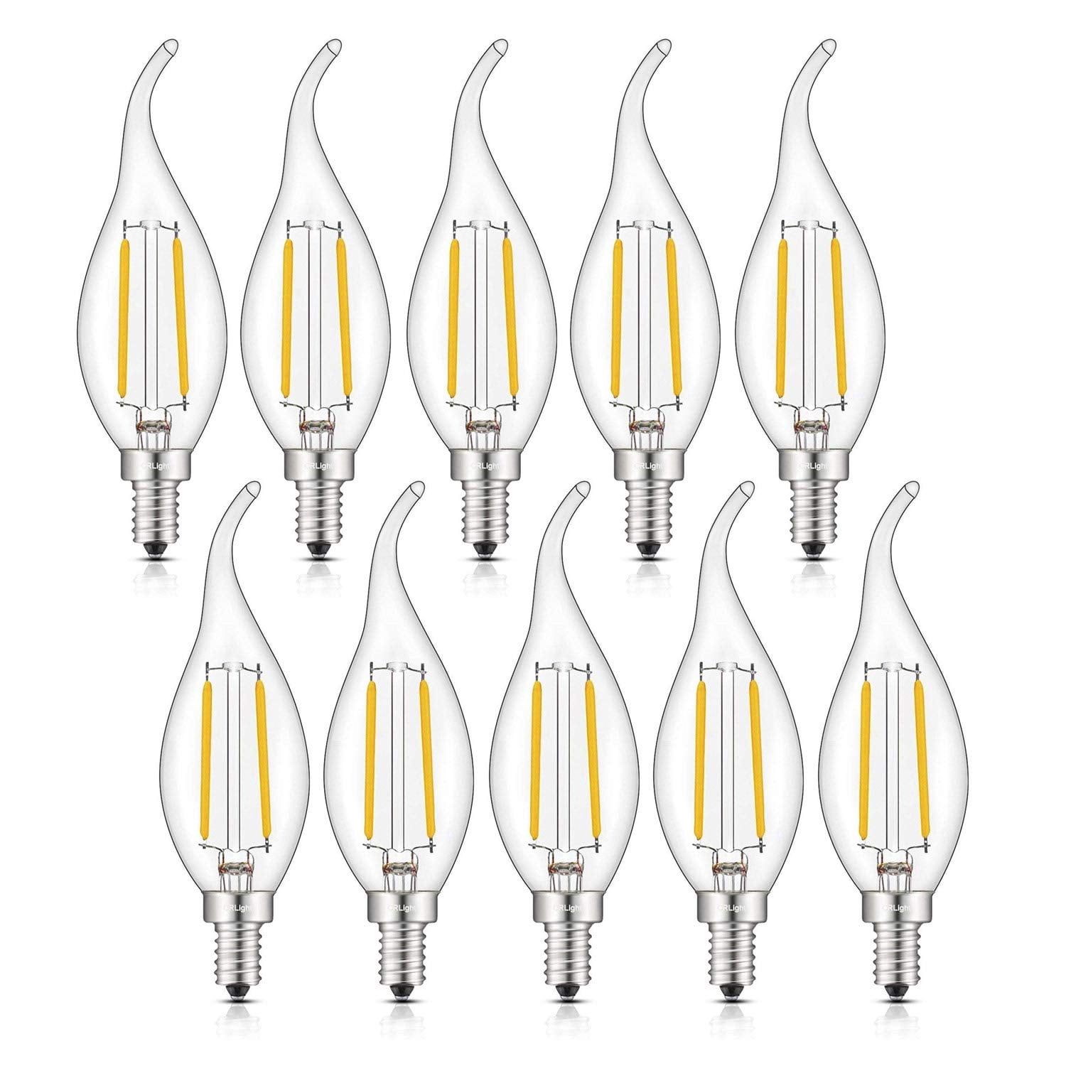 CRLight LED Dimmable 2W 25W Equivalent Warm White E12 C35 Decorative Light Bulbs, 10 Pack