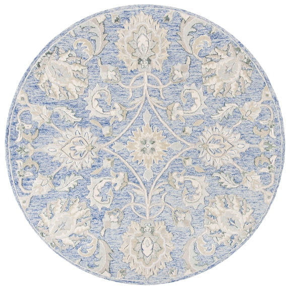 SAFAVIEH Glamour Catrine Bordered Wool Area Rug, Blue/Beige, 6' x 6' Round