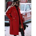 thumbnail image 6 of Women'S Wool Pea Coat Double Breasted Fleece Trench Coat Mid Long Winter Wool Blend Overcoat Dressy Outfit Red S, 6 of 7