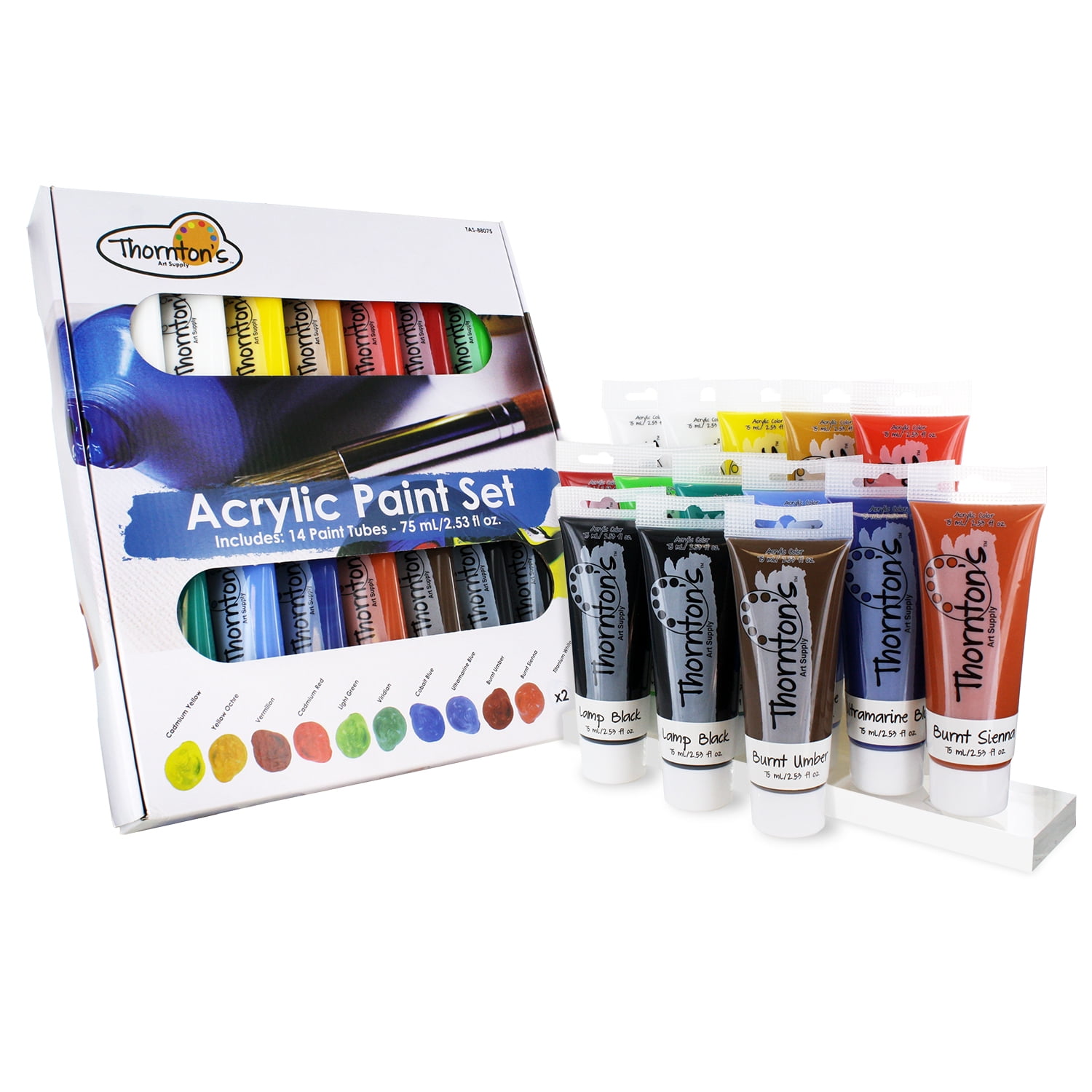 Thornton's Art Supply Acrylic Paint Tubes, Assorted Colors, 75ml (2