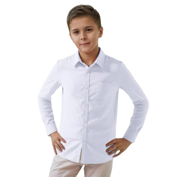 PMVFHDE Tee Shirt Dress Child Boys Girls Shirt Solid Long Sleeve Toddler Kids Gentleman Lapel Button Tops White,7-8 Years