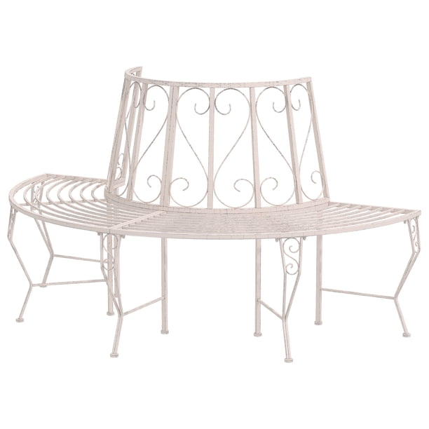 Banc De Jardin En Fer Blanc Crème - Style Antique - 146 Cm - Parfait Pour Terrasse Ou Jardin