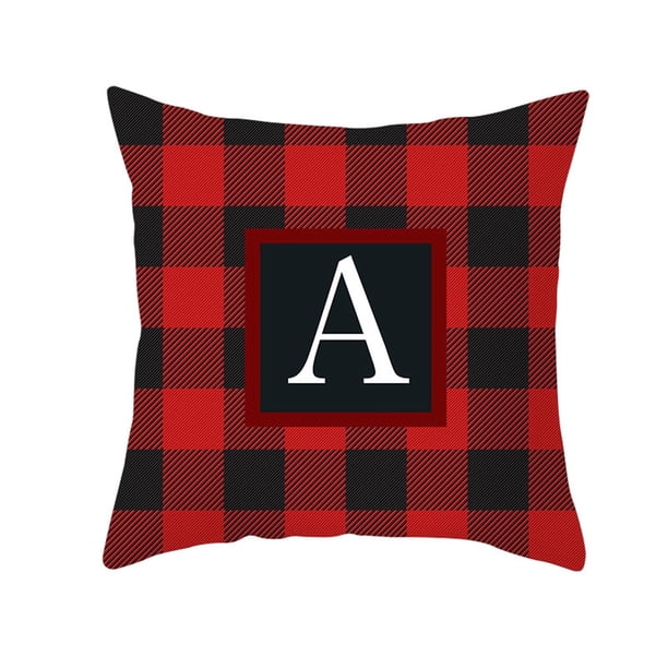 ¡Liquidación! Funda de cojín EQWLJWE con cuadros rojos y negros de búfalo, decoración rústica para el hogar, con monograma de letras cuadradas, para sofá de coche, 45 x 45 cm, funda de lino.