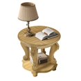 thumbnail image 3 of Antique Natural Round End Table with Lower Shelf - Solid Wood Sofa Side Table, 3 of 10