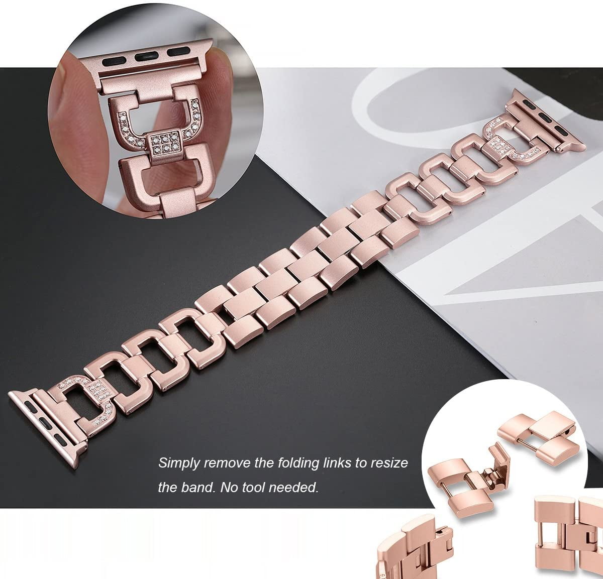 Secbolt Bling Bands Compatible with Apple Watch Band 38mm 40mm 41mm iWatch SE Series 8 7 6 5 4 3 2 1 Women Dressy Jewelry D link Stainless Steel Wristband Strap Rose Gold Walmart