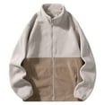 thumbnail image 3 of Momasggi Full Zip Fleece Sweatshirt for Men Trendy Colorblock Jackets Big and Tall Stand Collar Long Sleeve Sweatshirts Fall Winter Warm Coats with Zipper Pockets Beige 4XL, 3 of 9