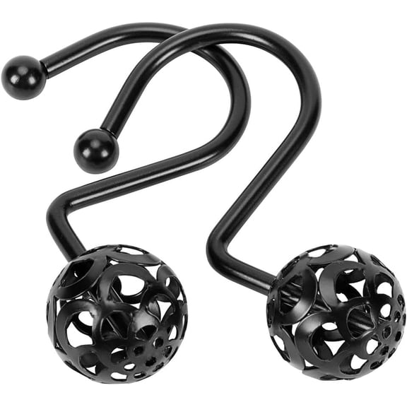 12 Pack Hollow Ball Design Shower Curtain Hooks, Rustproof Stainless Steel Shower Rings, Stylish & Easy Install Bathroom Curtain Hangers