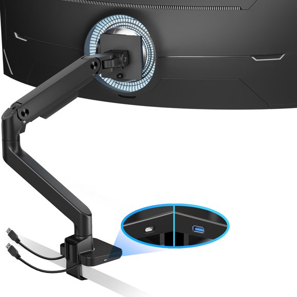 Soporte para monitor ARES WING Single con A/C USB de 17 a 49 pulgadas, 20 a 44 libras
