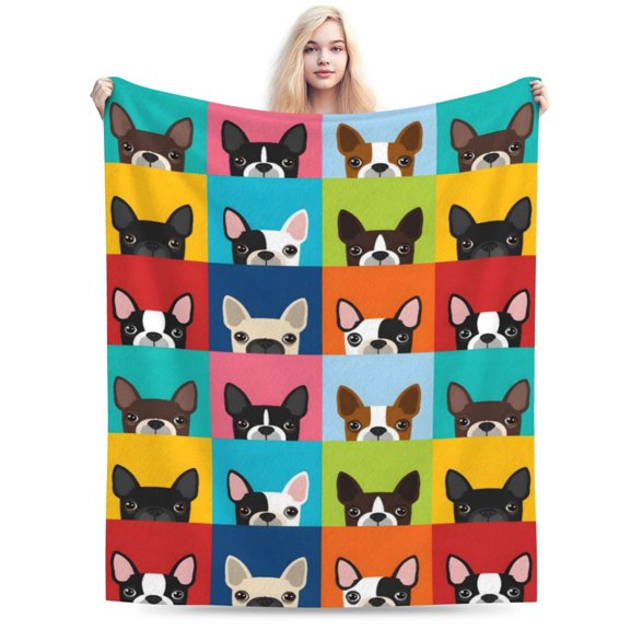 Boston Terrier Blanket - Plush Fleece Throw Blankets - Cozy Dog Themed Blankets for Bedroom & Car - Boston Terrier Lover Gift - Soft Pet Decor Blanket 50x40
