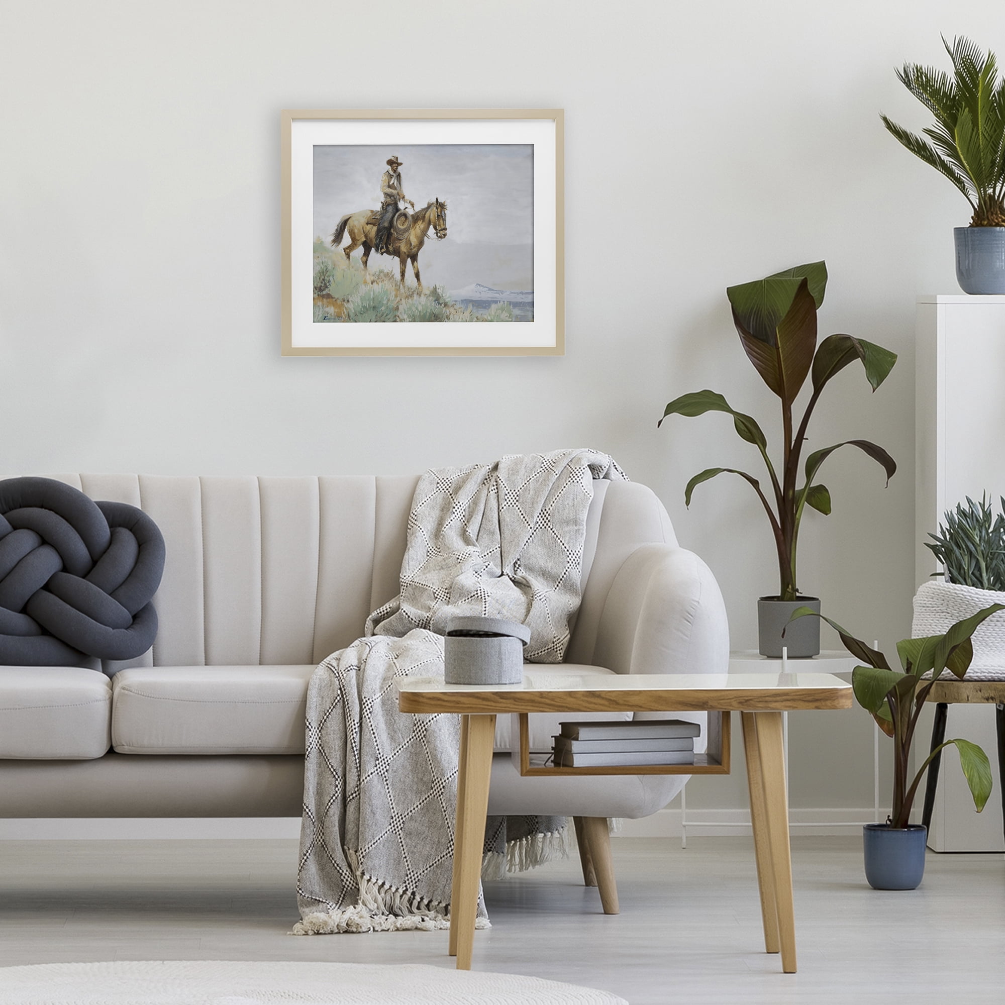 Stupell Industries Mounted Cowboy on Sagebrush Ridge Birch Framed Print Under Glass, design by Arlington Prints