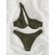 thumbnail image 4 of Conjunto de bikini para mujer Traje de baño elástico de dos piezas con aros acolchado y un hombro recortado Traje de baño elástico sin espalda OD Verde M, 4 of 8