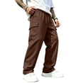 thumbnail image 3 of Dwelliawo Mens Casual Cargo Pants Straight Leg Elastic Waist Drawstring Sweatpants with Multi Pockets Baggy Streetwear Coffee XL, 3 of 5