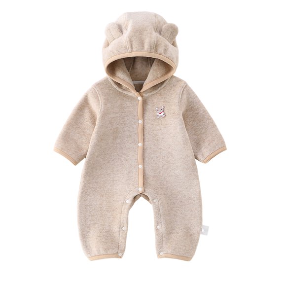 Mnyotv Baby Jumpsuit Fall Winter Clothes Hooded Long Sleeve Button Down Rompers Infants Girls Outfits Size 1-2Years