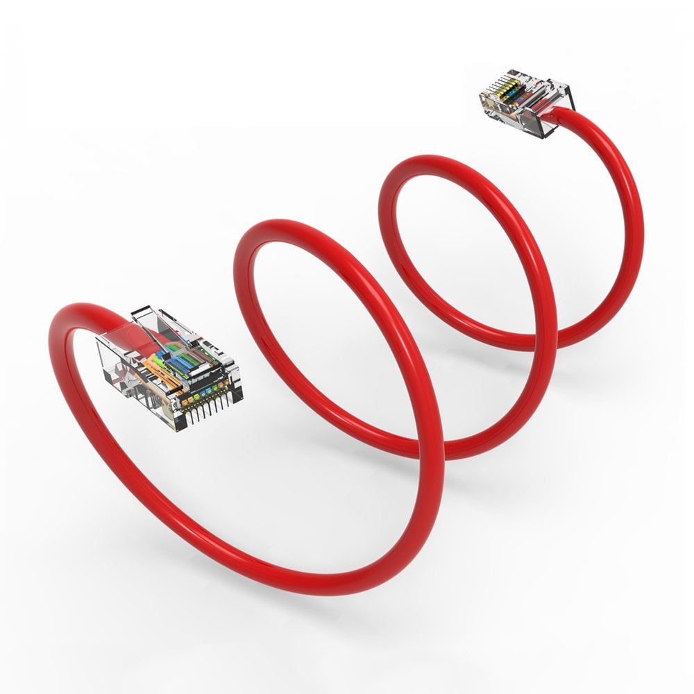 FireFold Cat5e Ethernet Patch Cable Red 100ft with Gold Plated RJ45 Connectors – 350 MHz High Performance Patch Cord – 4 UTP 24 AWG Stranded Copper Pure Conductors with PVC Jacket