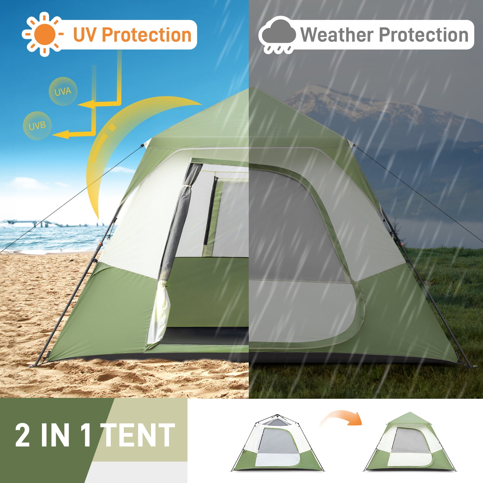 Ktaxon 6 Person Family Tents, Parties, Music Festival Tent, Big, Easy Up, Waterproof, Weather Resistant, Green
