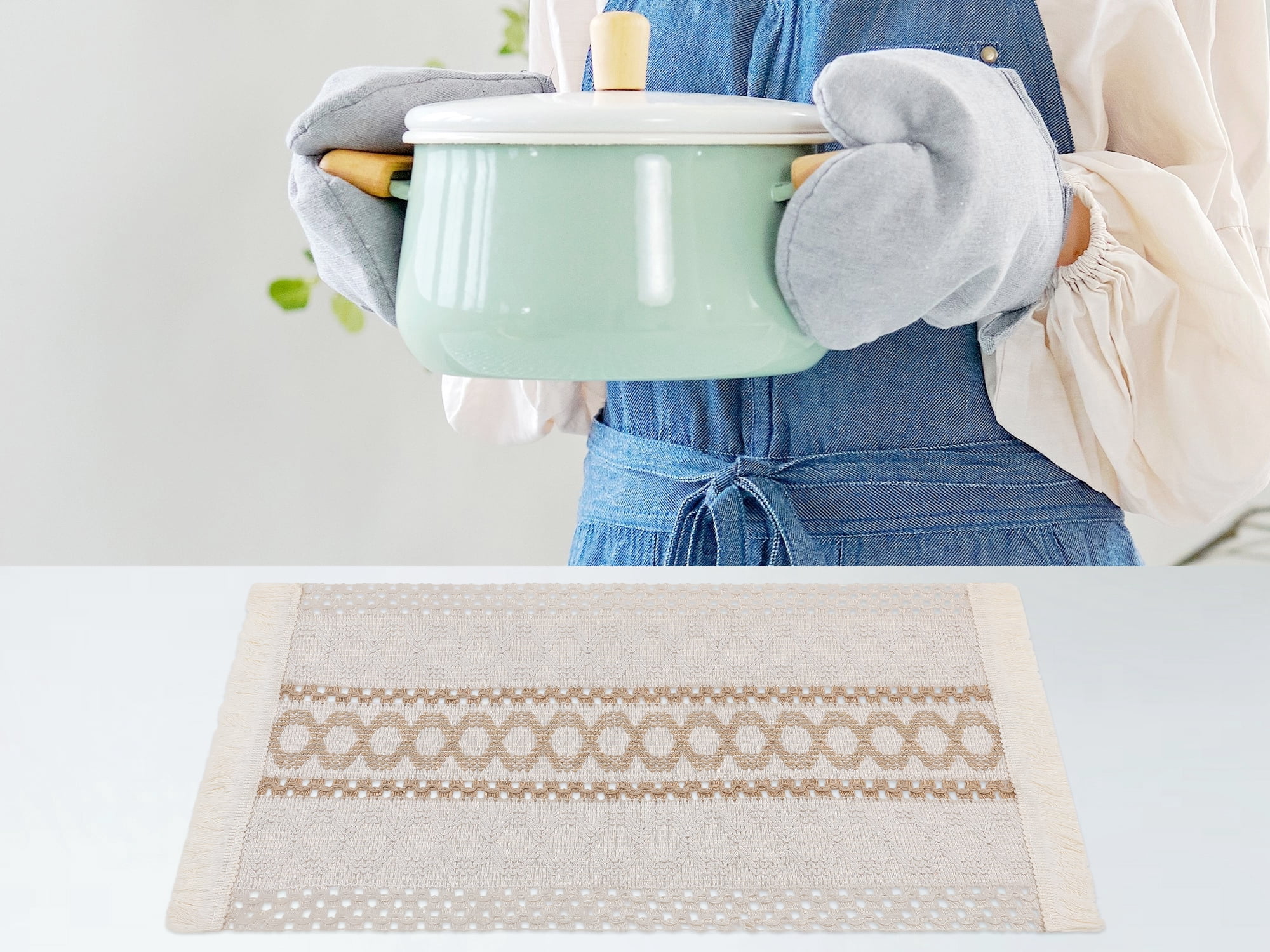 Unique Bargains Set of 4 Farmhouse Placemats for Dining Table Decor White-Brown