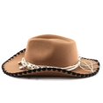 thumbnail image 5 of Hzzsbu Cow Hat for Women, Felt Western Hats With Macrame Beaded Band Jazz Top Hat Wide Brim Sun Hat Beach Vintage Retro Western Cow Hats for Wedding Party, 5 of 7