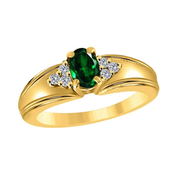 0.65 Carat Diamond And Oval Shape Gemstone Ring In 10K Solid Yellow Gold