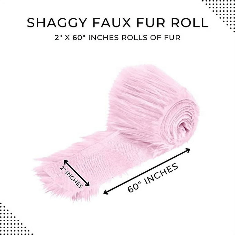 FabricLA Shaggy Faux Fur Fabric Trim 60 x 2 inch Ribbon - Baby Pink 