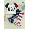thumbnail image 2 of Toddler Baby Girl 4th of July Outfits Short Sleeve T-Shirt Tops Flared Bell Bottom Pants Set USA Independence Day Clothes, 2 of 7