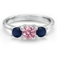 thumbnail image 3 of Gem Stone King 14K White Gold Pink Lab Grown Diamond & Blue Sapphire 3-Stone Engagement Ring | 1.20 Cttw | Round 5MM and 4MM | Three Stone Wedding Anniversary Promise Ring for Women (Size 7), 3 of 6