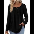 thumbnail image 2 of Camisas de Larga para Mujer, Conjuntos de Otoño, Cuello Redondo, Túnicas Casuales, Blusas de Moda, Ropa de Moda. Negro M, 2 of 6