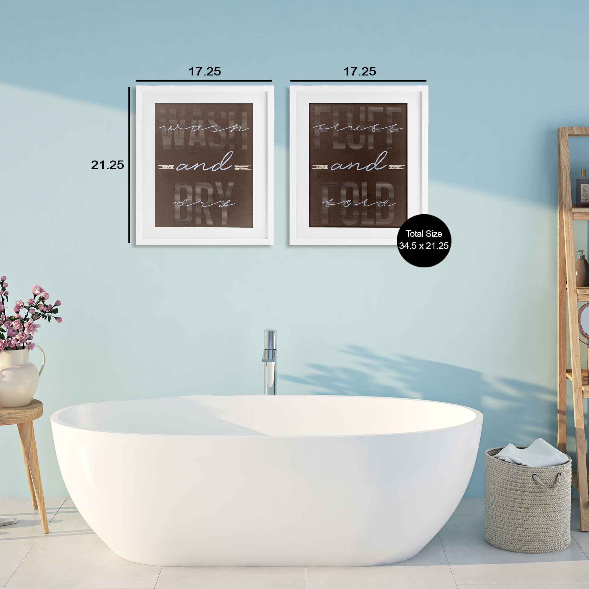 Laundry Words in Brown 2 Piece White Framed Print Under Glass Set, design by Marcus Prime