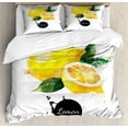 thumbnail image 1 of Fruit King Size Duvet Cover Set, Citrus Lemon with Watercolor Effect Vegan Ingredient Sour Food Sketch, Decorative 3 Piece Bedding Set with 2 Pillow Shams, Green Yellow and Black, by Ambesonne, 1 of 3