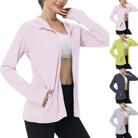 ZZwxWA Womens 50 Sun Protection Shirt Printed UV Hoodie Jacket Full Zip with Pockets Athletic Jackets Lightweight Quick Dry Running Workout