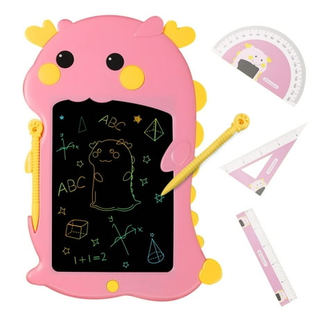 LCD Writing Tablet for Kids 8.5 Inch Colorful Toddlers Doodle Board Drawing Tablet Learning Educational Drawing Pads Toys Gifts for 3+ Years Old (Pink Cute Dinosaur, w/3 Rules, 2 Stylus)