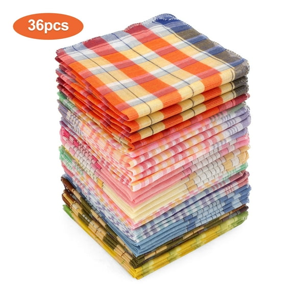 TSV 36pcs 10.6x10.6" Soft Cotton Handkerchiefs, Colorful Plaid Pattern Hankies for Daily Use