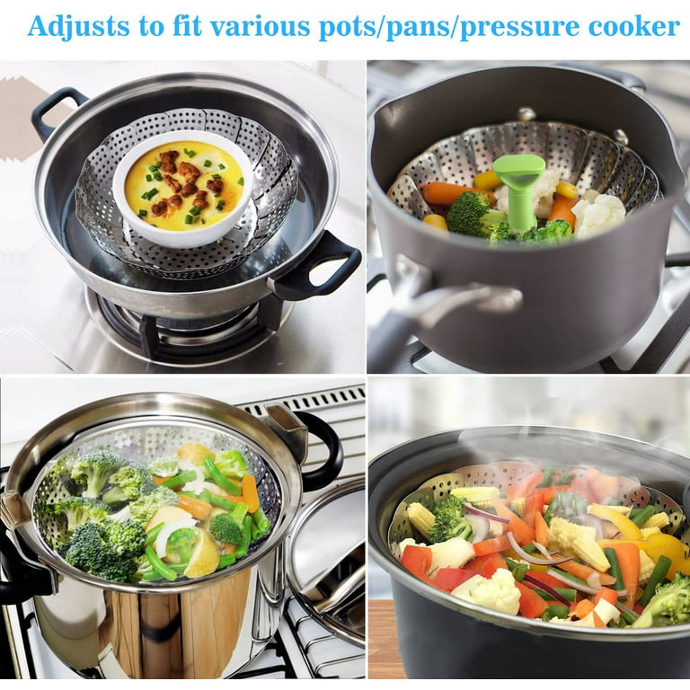Vegetable Steamer Basket, Fits Instant Pot Pressure Cooker 5/6 QT and 8 QT,  18/8 Stainless Steel, Folding Steamer Insert for Veggie Seafood Cooking. ( Steamer with Retractable Handle) 