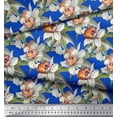 thumbnail image 3 of Soimoi Blue polyester Crepe Fabric Leaves & Daffodil Floral Decor Fabric Printed Yard 42 Inch Wide, 3 of 3
