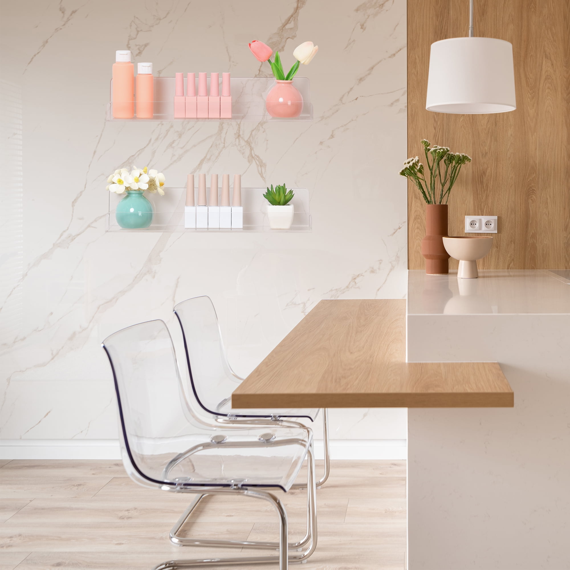 Unique Bargains Acrylic Floating Shelves for Wall Bathroom Living Room Kitchen Clear 2