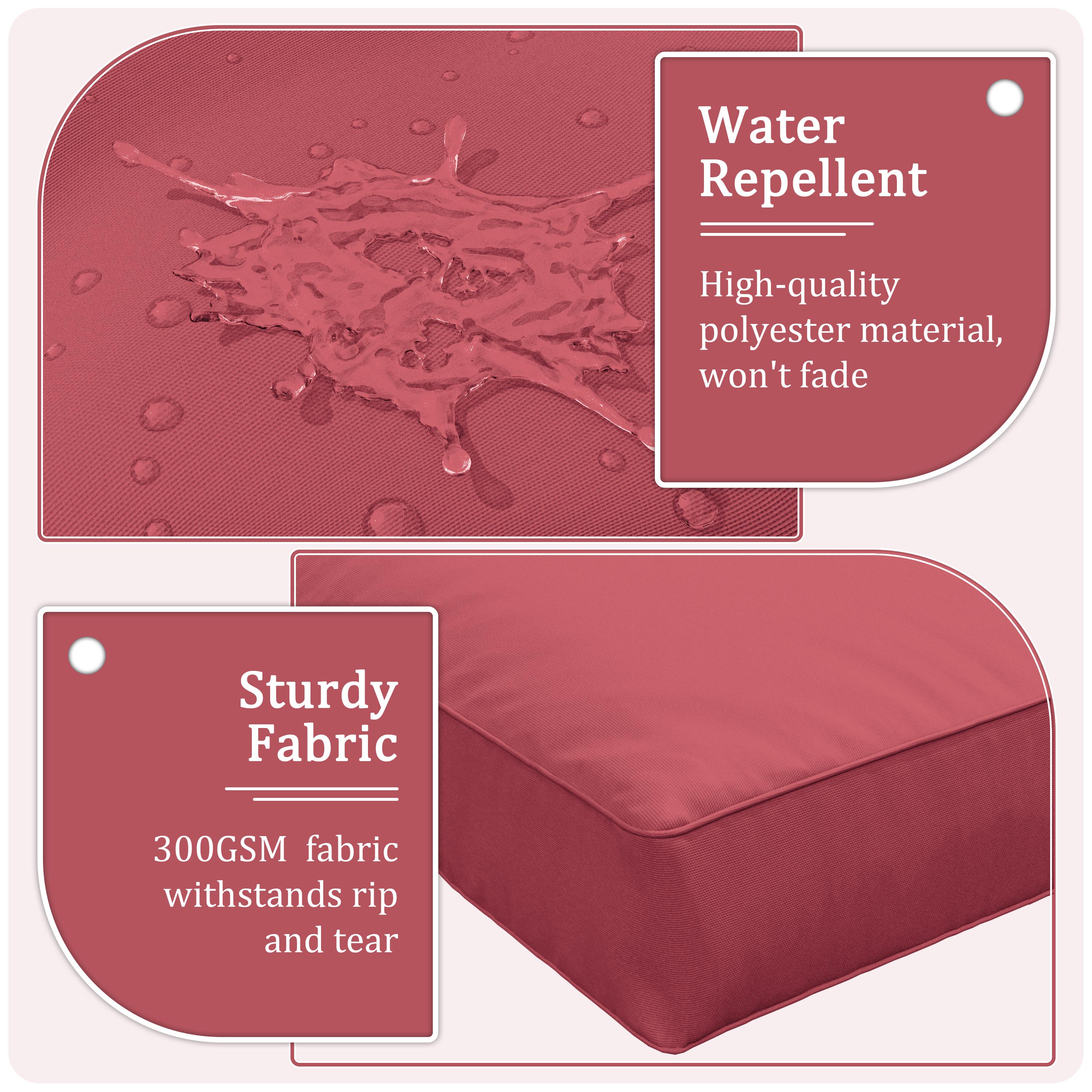 Snubbull 8-Piece Patio Furniture Cushions, Replacement Outdoor Cushions for 3-Seat Sectional Sofa, Waterproof & Zipped, 25.6"*23.6"*7", Fuchsia Red​