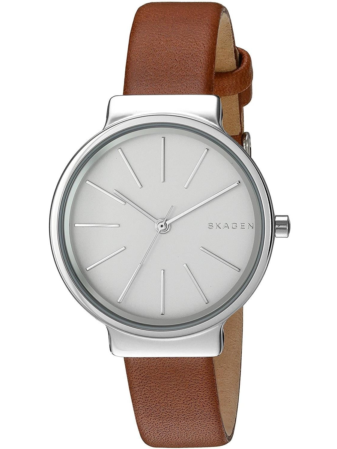 Skagen - Skagen Women's 30mm Brown Leather Band Steel Case Quartz Silver-Tone Dial Analog Watch