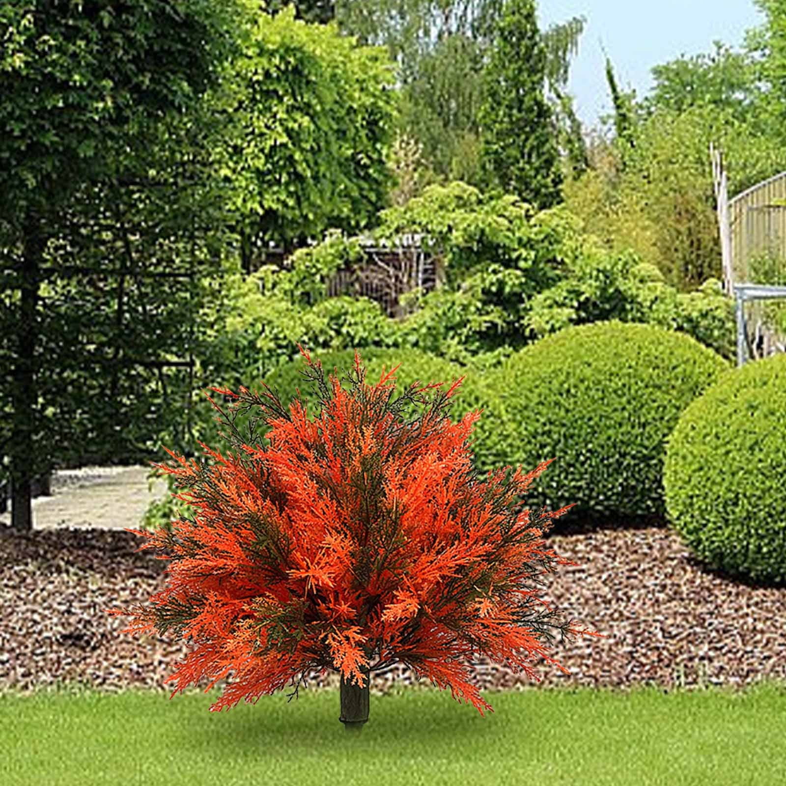 Artificial Fall Flowers Garden Stake for Outdoor, 23.6'' Plastic Faux Flower for Verandah Window Garden Office Patio Front Porch UV Resistant for Planter(Orange)