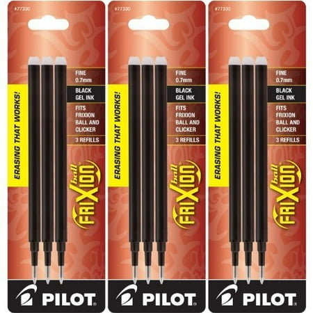 Black Gel Refills - Pilot Gel Ink Refills for FriXion Erasable Gel Ink Pen, Fine Point, Black Ink, 3 Packs containing 3 refills each total of 9 refills (77330)