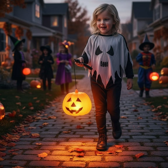 Hometravel Halloween Pumpkin Lantern, Luminous Handheld Light with Handle, Glowing Toy Prop for Party, Trick or Treat, Decoration