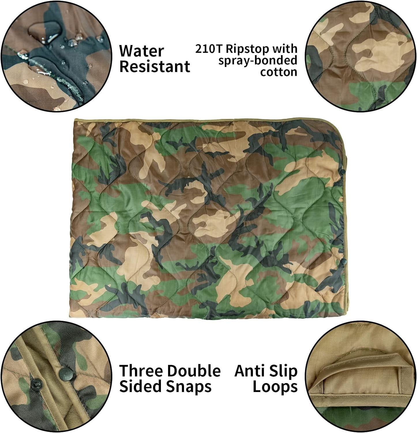 Kylebooker Poncho Liner Military Woobie Outdoor Camping Woobie Blanket for Travel, Beach, Grass, Picnic, Car Emergency, Outdoor, Survival