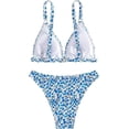 thumbnail image 4 of Conjunto de bikini ZAFUL con estampado floral de cintura alta para mujer (azul M), 4 of 7