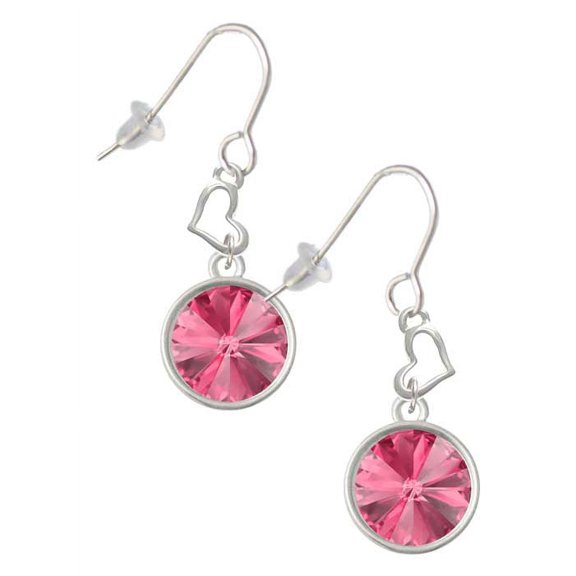 12mm Crystal Rivoli - Hot Pink Heart French Earrings