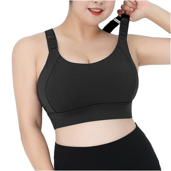 IROINNID Plus Size Sports Bras for Women Push Up Bra Strap Large Size Sports Underwear One-piece Bra Shockproof Yoga Clothes Pair Breast Fitness Bra,Black