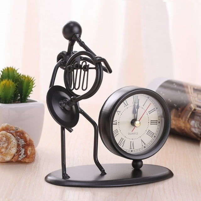 Hbdhejl Creative Iron Stainless Steel Small Desk Clock Iron Retro Personality Clock Gift Birthday Gift Iron Table Alarm Clock With Musical Instruments Gadgets Decoration Craft