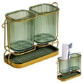 thumbnail image 2 of 2 Cups Tooth Brushing Holder, Loetky Bathroom Organizers With Detachable Drain Tray For Toothpaste, Razors, Toothbrush, Storage Caddy Countertop, Kitchen Utensil Holder, A Drainer (With Two Cups), 2 of 6
