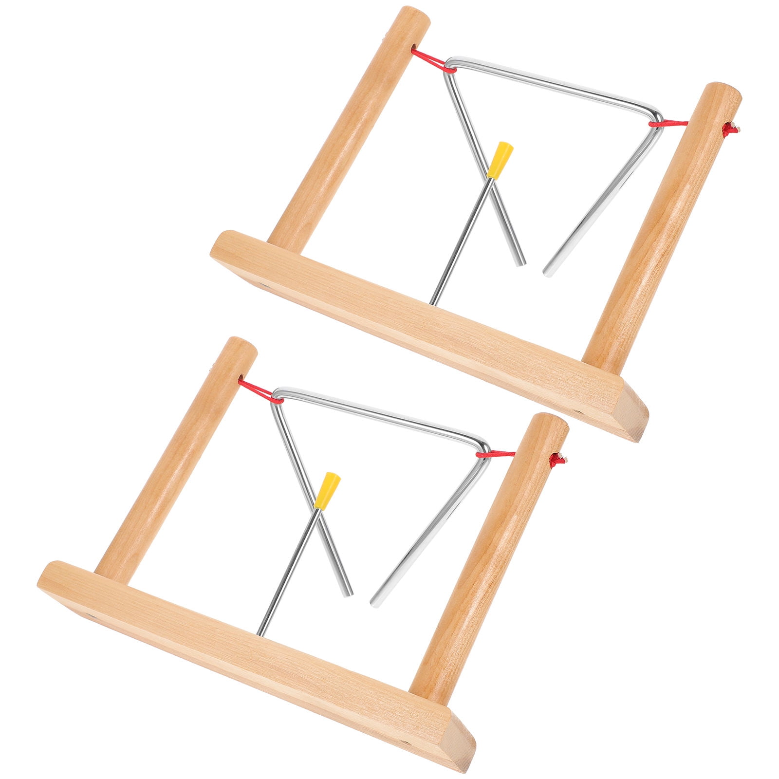 HEMOTON 2-Pack Metal Triangle Instruments with Strikers and Wooden Holders, Percussion Bells for Music Practice and Education